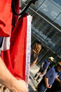 Written on the flag, are notes of all the staiclimbs that the flag was carried. Written on the flag, are notes of all the staiclimbs that the flag was carried.