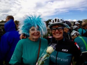 Pat with Nancy at Cancervive finish line